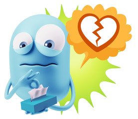 Poster - 3d Rendering Sad Character Emoticon Expression saying Broken Hea
