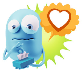 Poster - 3d Rendering Sad Character Emoticon Expression saying Heart Shap