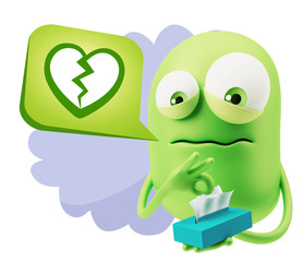 Poster - 3d Rendering Sad Character Emoticon Expression saying Broken Hea