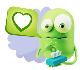 Poster - 3d Rendering Sad Character Emoticon Expression saying Heart Shap