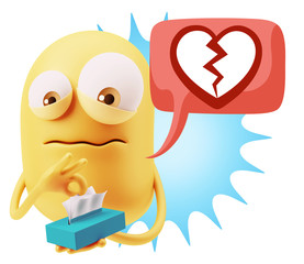 Poster - 3d Rendering Sad Character Emoticon Expression saying Broken Hea