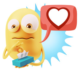 Poster - 3d Rendering Sad Character Emoticon Expression saying Heart Shap