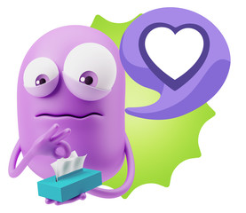 Poster - 3d Rendering Sad Character Emoticon Expression saying Heart Shap