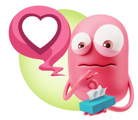 Poster - 3d Rendering Sad Character Emoticon Expression saying Heart Shap