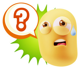 3d Rendering Sad Character Emoticon Expression saying Question M