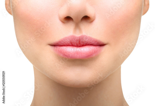 Fotomural Young woman close up. Sexy plump lips