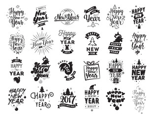 Wall Mural - Happy New Year typographic emblems set.