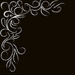 © ame kamura - white abstract floral corner on a black background,  in the style of line of chalk on a blackboard. Hand drawn vector stock illustration