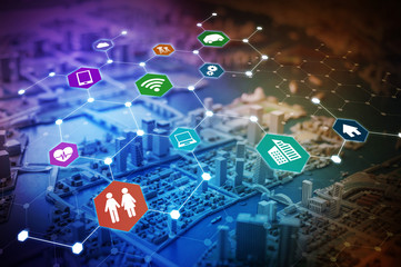 Aufkleber - Internet of Things(IoT) concept abstract image visual, smart city, smart grid, sensor network, environmental monitoring