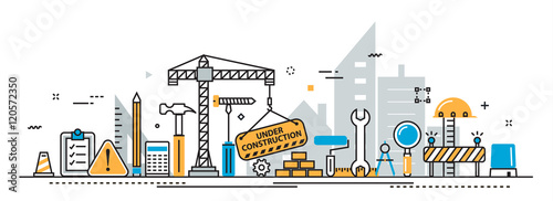 Flat Line Vector Design Concept Of Under Construction Web Page