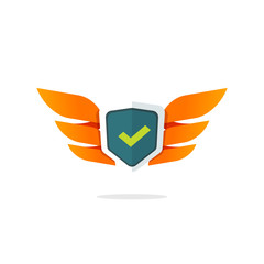 Poster - Wings shield vector symbol isolated on white background, concept of protection logo, safety badge, security emblem