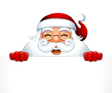 Vector Illustration Of Cartoon Santa Claus Character With White Copy Space.