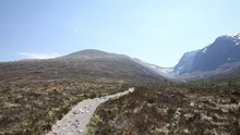 Path To Ben Nevis Scotland UK With Snow Topped Mountains Highlands In Summer Pan