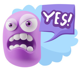 Fototapete - 3d Illustration Angry Face Emoticon saying Yes with Colorful Spe