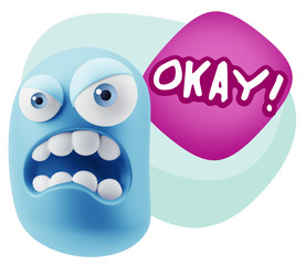Fototapete - 3d Illustration Angry Face Emoticon saying Okay with Colorful Sp