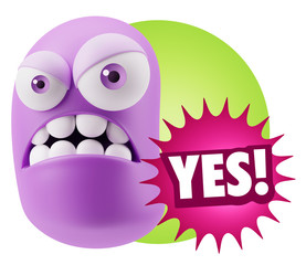 Fototapete - 3d Illustration Angry Face Emoticon saying Yes with Colorful Spe
