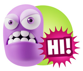 Fototapete - 3d Illustration Angry Face Emoticon saying Hi with Colorful Spee