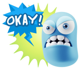 Fototapete - 3d Illustration Angry Face Emoticon saying Okay with Colorful Sp