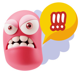 Fototapete - 3d Illustration Angry Face Emoticon saying !!! with Colorful Spe