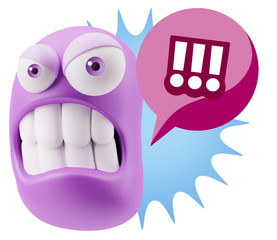 Fototapete - 3d Illustration Angry Face Emoticon saying !!! with Colorful Spe