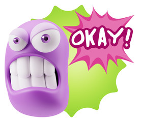 Poster - 3d Illustration Angry Face Emoticon saying Okay with Colorful Sp