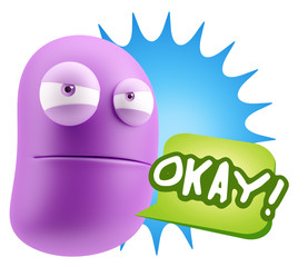 Poster - 3d Illustration Angry Face Emoticon saying Okay with Colorful Sp