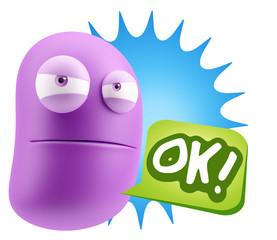 Poster - 3d Illustration Angry Face Emoticon saying OK with Colorful Spee