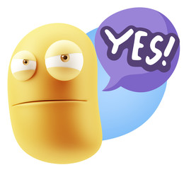 Fototapete - 3d Illustration Angry Face Emoticon saying Yes with Colorful Spe