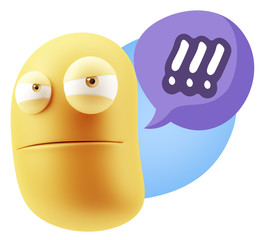 Fototapete - 3d Illustration Angry Face Emoticon saying !!! with Colorful Spe