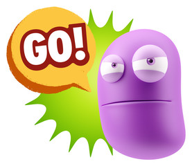 Poster - 3d Illustration Angry Face Emoticon saying Go with Colorful Spee