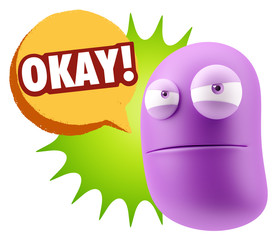 Poster - 3d Illustration Angry Face Emoticon saying Okay with Colorful Sp