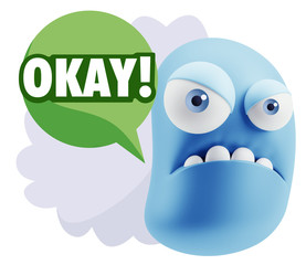 Fototapete - 3d Illustration Angry Face Emoticon saying Okay with Colorful Sp