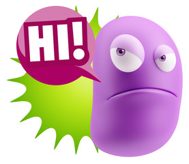 Fototapete - 3d Illustration Angry Face Emoticon saying Hi with Colorful Spee