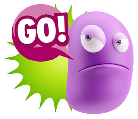 Poster - 3d Illustration Angry Face Emoticon saying Go with Colorful Spee