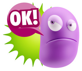 Poster - 3d Illustration Angry Face Emoticon saying OK with Colorful Spee