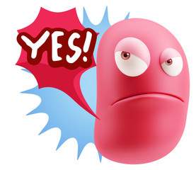 Fototapete - 3d Illustration Angry Face Emoticon saying Yes with Colorful Spe