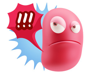 Fototapete - 3d Illustration Angry Face Emoticon saying !!! with Colorful Spe