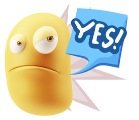 Fototapete - 3d Illustration Angry Face Emoticon saying Yes with Colorful Spe