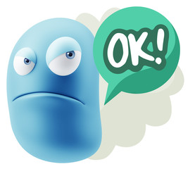 Fototapete - 3d Illustration Angry Face Emoticon saying OK with Colorful Spee