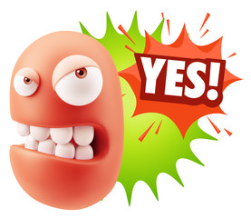 Fototapete - 3d Illustration Angry Face Emoticon saying Yes with Colorful Spe