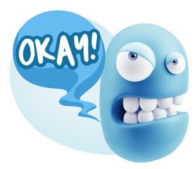 Fototapete - 3d Illustration Angry Face Emoticon saying Okay with Colorful Sp
