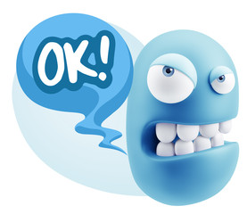 Fototapete - 3d Illustration Angry Face Emoticon saying OK with Colorful Spee