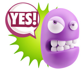 Fototapete - 3d Illustration Angry Face Emoticon saying Yes with Colorful Spe