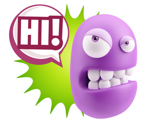 Fototapete - 3d Illustration Angry Face Emoticon saying Hi with Colorful Spee