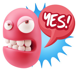 Fototapete - 3d Illustration Angry Face Emoticon saying Yes with Colorful Spe