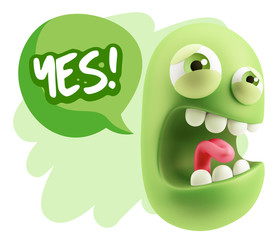 Fototapete - 3d Illustration Angry Face Emoticon saying Yes with Colorful Spe