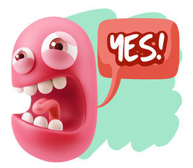 Fototapete - 3d Illustration Angry Face Emoticon saying Yes with Colorful Spe