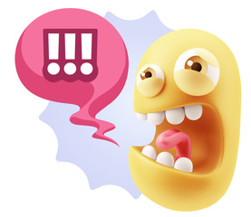 Poster - 3d Illustration Angry Face Emoticon saying !!! with Colorful Spe