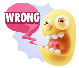 Poster - 3d Illustration Angry Face Emoticon saying Wrong with Colorful S