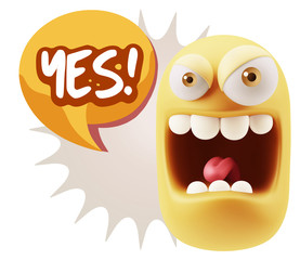 Fototapete - 3d Illustration Angry Face Emoticon saying Yes with Colorful Spe